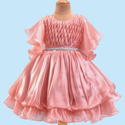 Rassha Half Sleeves Textured Stone Embellished Party Wear Dress - Peach-image-39
