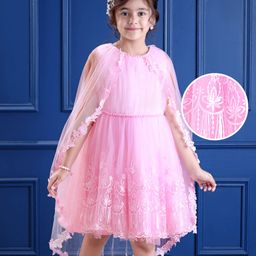 Mark & Mia Woven Cape Sleeves Party Dress With Floral Embroidery - Pink-image-84
