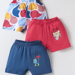 OHMS Single Jersey Knit Above Knee Length Shorts With Animal Print Pack Of 3 - Dark Pink Navy Blue & Light Blue-image-8