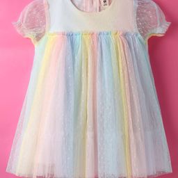 ToffyHouse Woven Puff Sleeves Party Dress with Ombre Effect - Light Blue-picture-45
