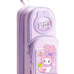 YAMAMA Cute Rabbit Pencil Pouch for Kids | 3-Compartment Large Capacity Stationery Pouch | Zipper Organizer for School, Travel & Makeup - Multi-color-14