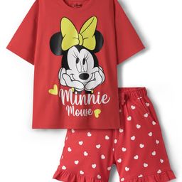 Honeyhap Disney Single Jersey Knit Oversize Drop Shoulder Half Sleeves Shorts Night Suit With Minnie Mouse Graphics - Red-image-32