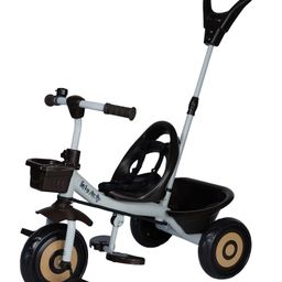 Kids Tricycle With Parental Push Handle - White| Sturdy Frame| Foldable Footrest| Safety Harness| Comfortable Seat| Puncture Proof Wheels-22