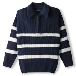 Pine Kids Knit Full Sleeves Pullover Sweater with Stripes - Navy Blue-picture-3