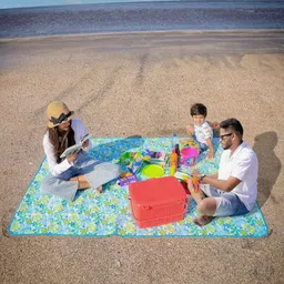 HOKIPO Blue & White Floral Printed Large Waterproof Sand Proof Picnic Blanket Mat-11