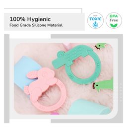 R for Rabbit Elephant Shaped Tiny Bites Zoobie Teether Pack of 2  - Green & Pink image 2