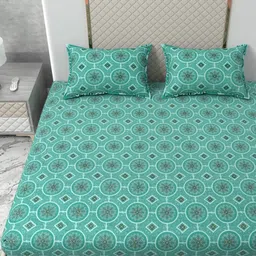 Star Weaves Green & White Ethnic Motifs 350 TC Queen Bedsheet with 2 Pillow Covers-61
