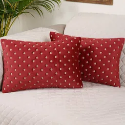 Modern Minimalist Rectangle Cushion Covers Set of 2 | 12x18 Inches Velvet Pillow Covers | Decorative Dot Design Maroon Color-image-77
