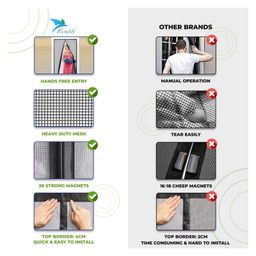 Evafly Mosquito Net for Door Polyester Magnetic Curtain Auto Closing Insect Screen for All Door Types with Self Adhesive Hook Tape (180X90cms, Grey) image 5