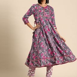 all about you Women Floral Printed Regular Kurta with Trousers-image-23