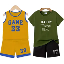 MITANSH Boys Pack Of 2 Printed Round Neck Pure Cotton T-Shirts With Shorts-picture-28
