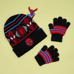 Pantaloons Junior Red & Black Acrylic Beanie with Gloves-image-11