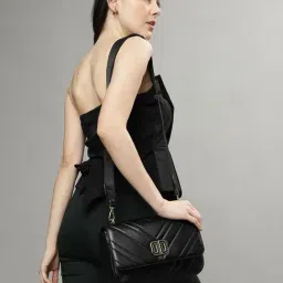 Dkny Black Leather Quilted Sling Handbag-image-49