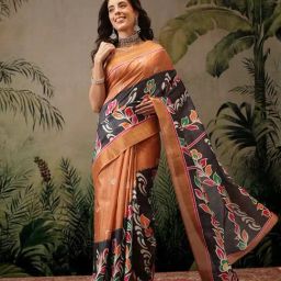 Silk Land Women's Kotha Silk Bengali Style Digital Printed Saree-picture-21