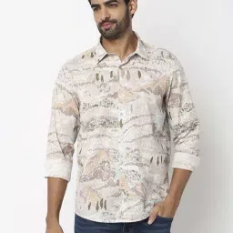 Spykar Taupe Beige Slim Fit Printed Shirt-picture-17