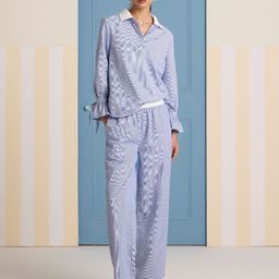 Muvazo Striped Shirt Collar Top With Trousers Co-Ords-31