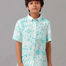 Under Fourteen Only Kids Blue & White Printed Shirt-picture-40