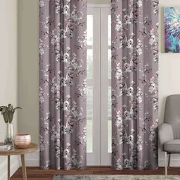 Aura Purple & White 2 Pieces Floral Printed Long Door Curtain-image-32