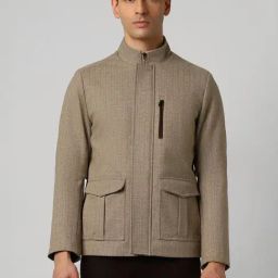 Van Heusen Khaki Cotton Regular Fit Texture Jacket-image-5