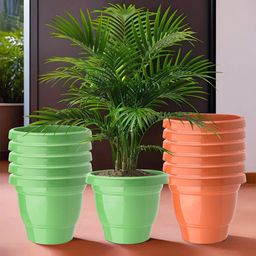 Kuber Industries Set Of 12 Orange-Coloured & Green Planter With Pot-5