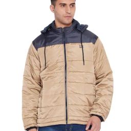 Cantabil Khaki & Navy Colour-Block Hooded Jacket-image-22