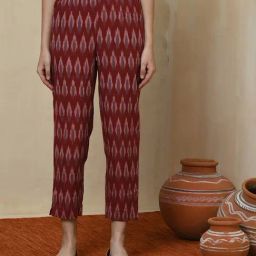 Fabindia Maroon & Grey Cotton Printed Pants-image-68