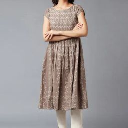 W Beige Printed Flared Kurta-image-107