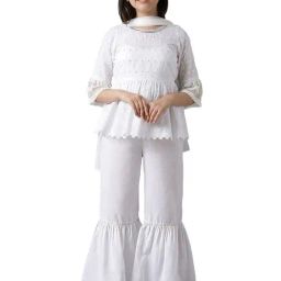 Aurelia Kids White Embroidered Kurta with Sharara & Dupatta-image-72