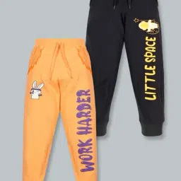 Kiddopanti Kids Black & Peach Cotton Printed Trackpants (Pack of 2)-picture-41