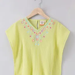Ed-a-Mamma Kids Green Cotton Embroidered Kaftan Top-image-74