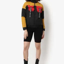 Campus Sutra Black Color-Block Padded Jacket-image-19