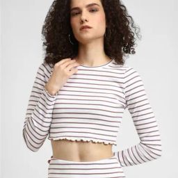 Forever 21 White & Brown Cotton Striped Crop Top-image-33
