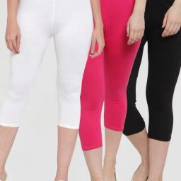 Gracit White & Pink Mid Rise Capris - Pack Of 3-image-26