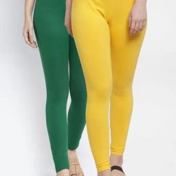 Gracit Yellow & Green Mid Rise Leggings - Pack Of 2-image-81