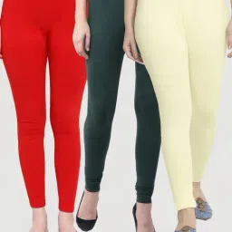 Gracit Red & Green Mid Rise Leggings - Pack Of 3-picture-37
