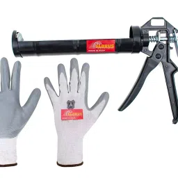 GLOBUS 957 Steel Silicon Gun (9 Inch, Black) Half Round Model With Working Gloves Set (Set Of 2 Pcs)-21
