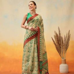 Silk Land Floral Printed Chanderi Ready to Wear Saree-image-97