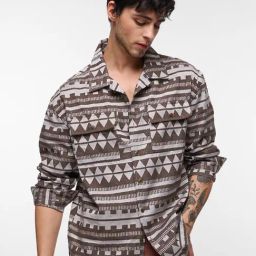 The Souled Store Brown Loose Fit Printed Shacket-picture-38