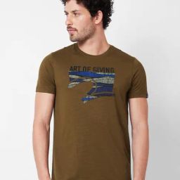 Spykar Olive Slim Fit Graphic Print Crew T-Shirt-picture-9