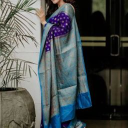 Satrani Blue Woven Saree With Unstitched Blouse-picture-40