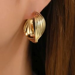 OOMPH Gold Tone Twisted Retro Vintage Fashion Hoop Earrings image 3
