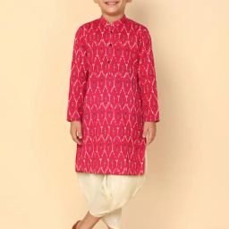 KISAH Pink & Cream Printed Full Sleeves Kurta with Dhoti-image-34