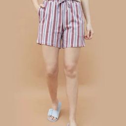 Ginger By Lifestyle Light Purple Cotton Regular Fit Striped Shorts-image-92