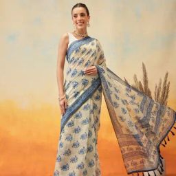 Silk Land Chanderi Kalamkari Printed Indigo Ready to Wear Saree-picture-42