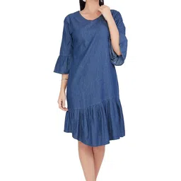 CEFALU Bell Sleeve Denim Drop-Waist Midi Dress-picture-16