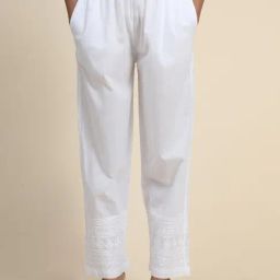 House of Kari White Chikankari Trousers-image-41