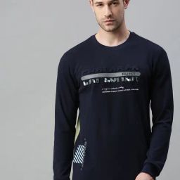 SHOWOFF Navy Cotton Slim Fit Colorblock Sweatshirt-30