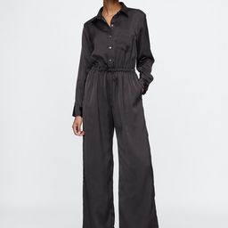 GAP Shirt Collar Waist Tie-Ups Satin Basic Jumpsuit-picture-31