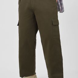 Urbano Plus Men's Olive Loose Baggy Fit Solid Cargo Chino Non-Stretchable Trousers-image-45