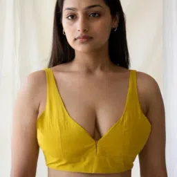 Tatwa Designs Mustard Rohini Sleeveless Chanderi Blouse-image-11